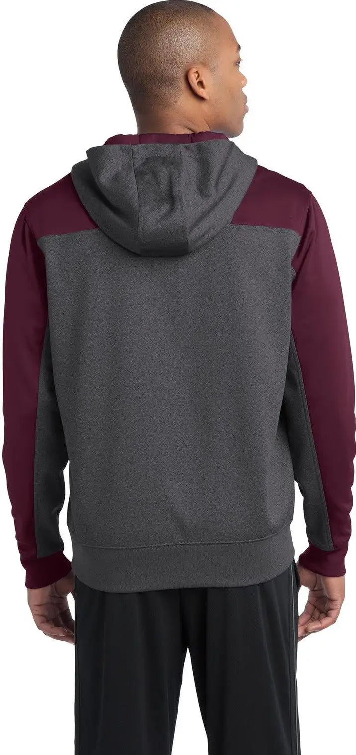Sport-tek St249 Tech Fleece Colorblock 1/4-zip Hooded Sweatshirt - Graphite Heather Maroon