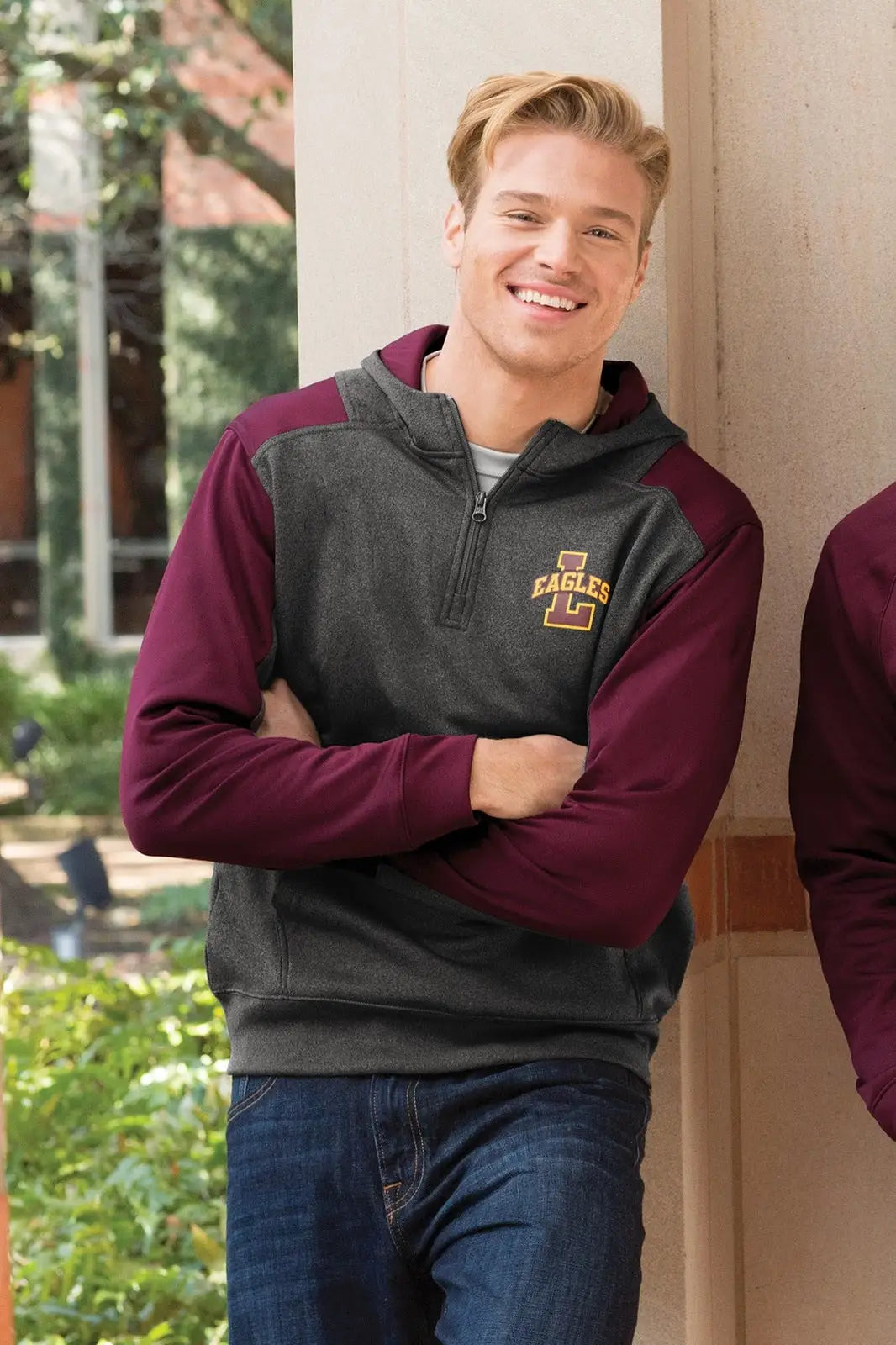 Sport-tek St249 Tech Fleece Colorblock 1/4-zip Hooded Sweatshirt - Graphite Heather Black