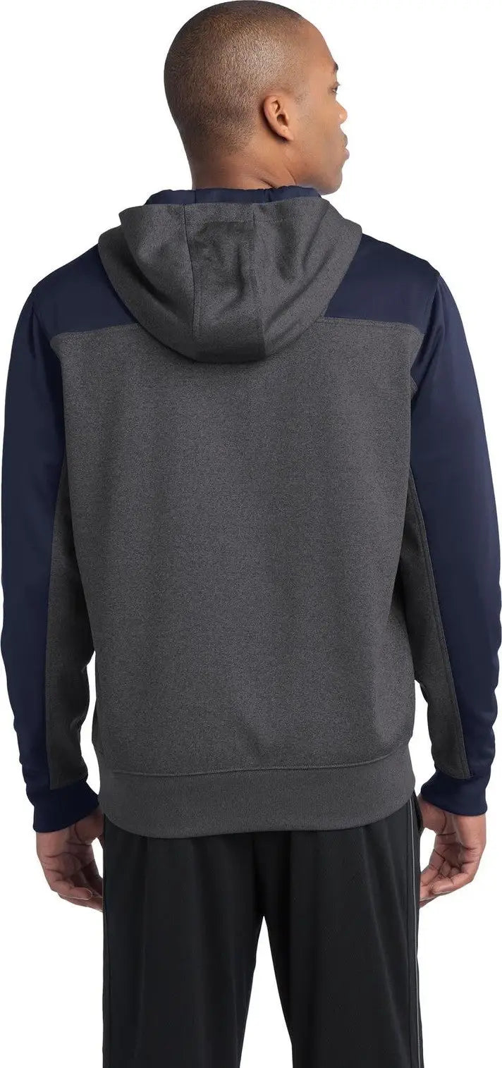 Sport-tek St249 Tech Fleece Colorblock 1/4-zip Hooded Sweatshirt - Graphite Heather True Navy