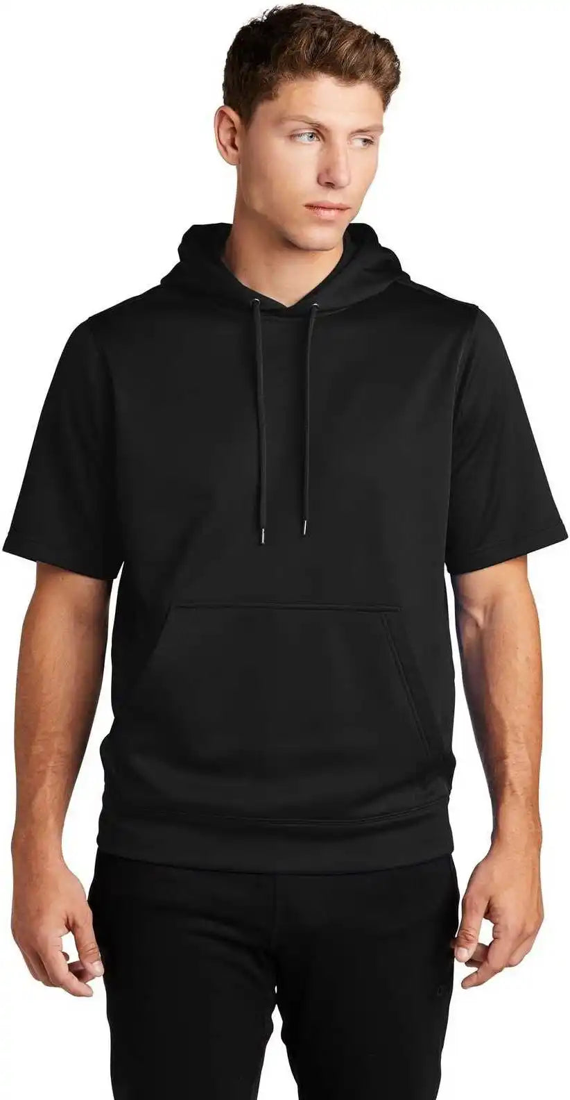 Sport Tek St251 Wick Fleece Short Sleeve Hooded Pullover Black