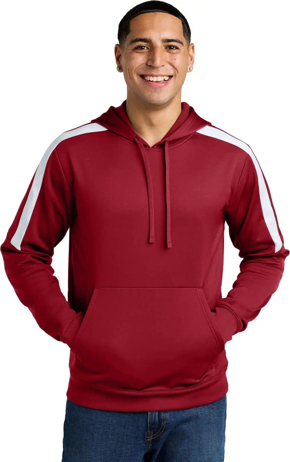 Sport-tek St255 Sport-wick Fleece United Pullover Hoodie - Deep Red White - Red/ / Adult Xs
