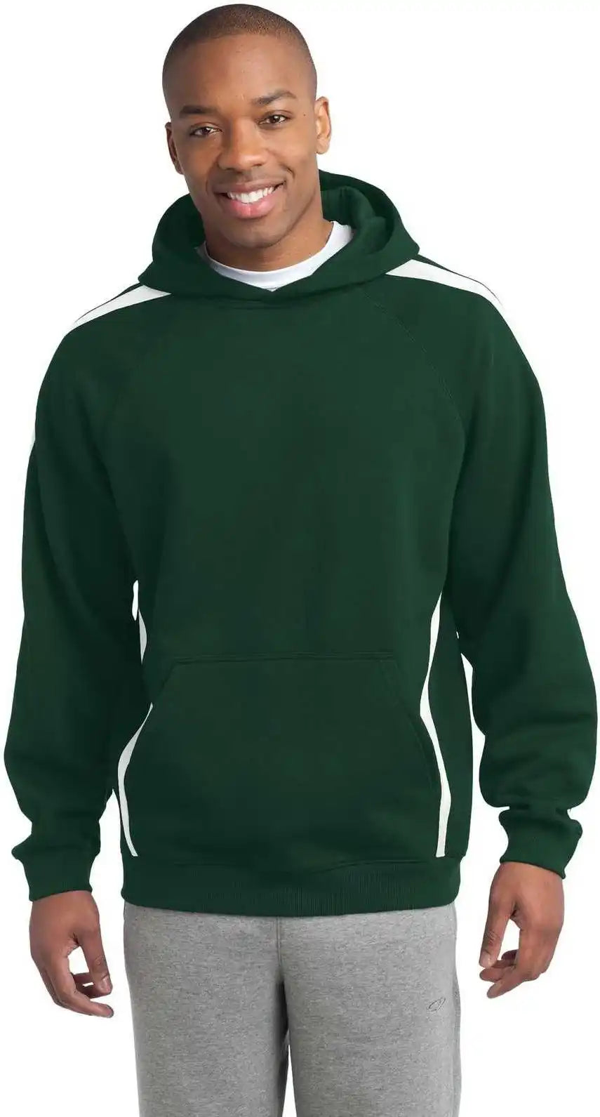 Sport-tek St265 Sleeve Stripe Pullover Hooded Sweatshirt - Forest Green White - Adult s