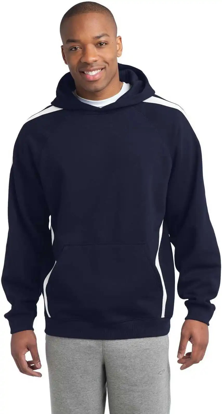 Sport-tek St265 Sleeve Stripe Pullover Hooded Sweatshirt - True Navy White