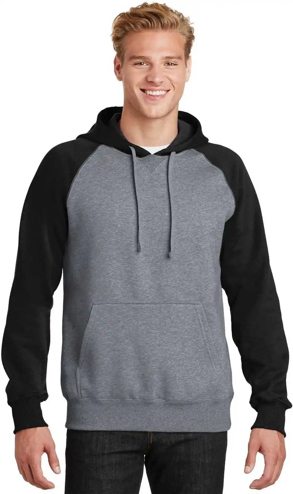 Sport Tek St267 Raglan Colorblock Pullover Hooded Sweatshirt Black Vintage Heather
