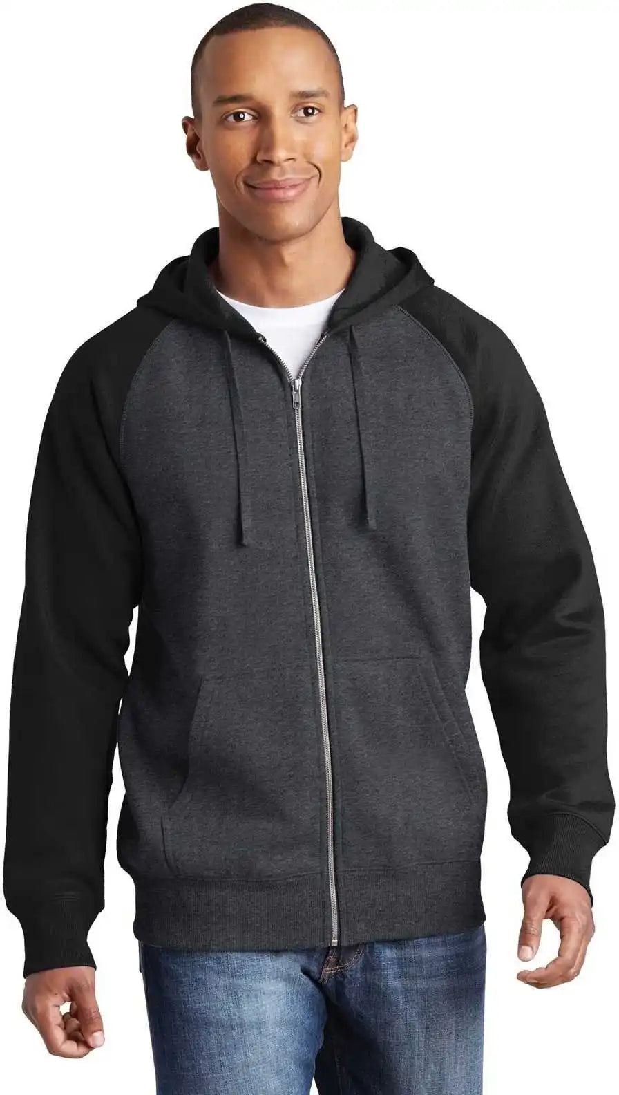 Sport-tek St269 Raglan Colorblock Full-zip Hooded Fleece Jacket - Graphite Heather Black
