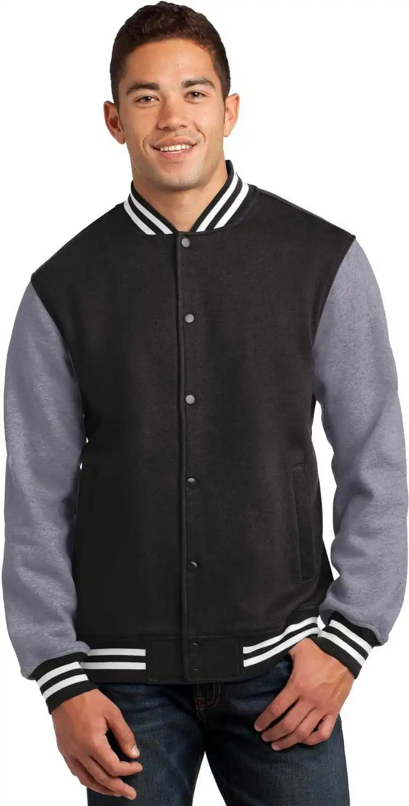 Sport-tek St270 Fleece Letterman Jacket - Black Vintage Heather