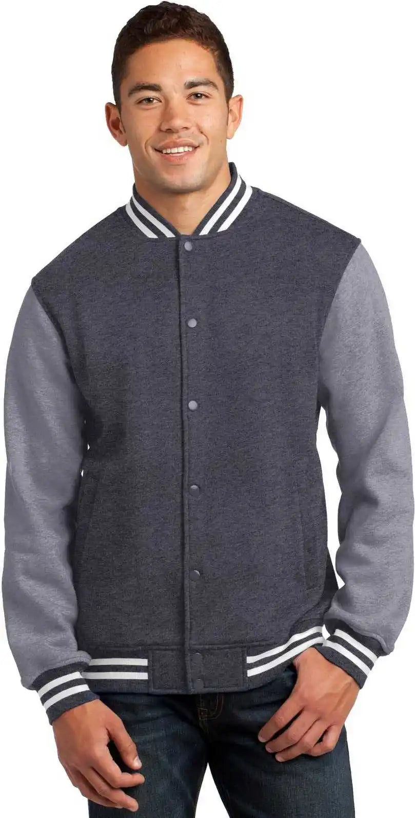 Sport Tek St270 Fleece Letterman Jacket Graphite Heather Vintage