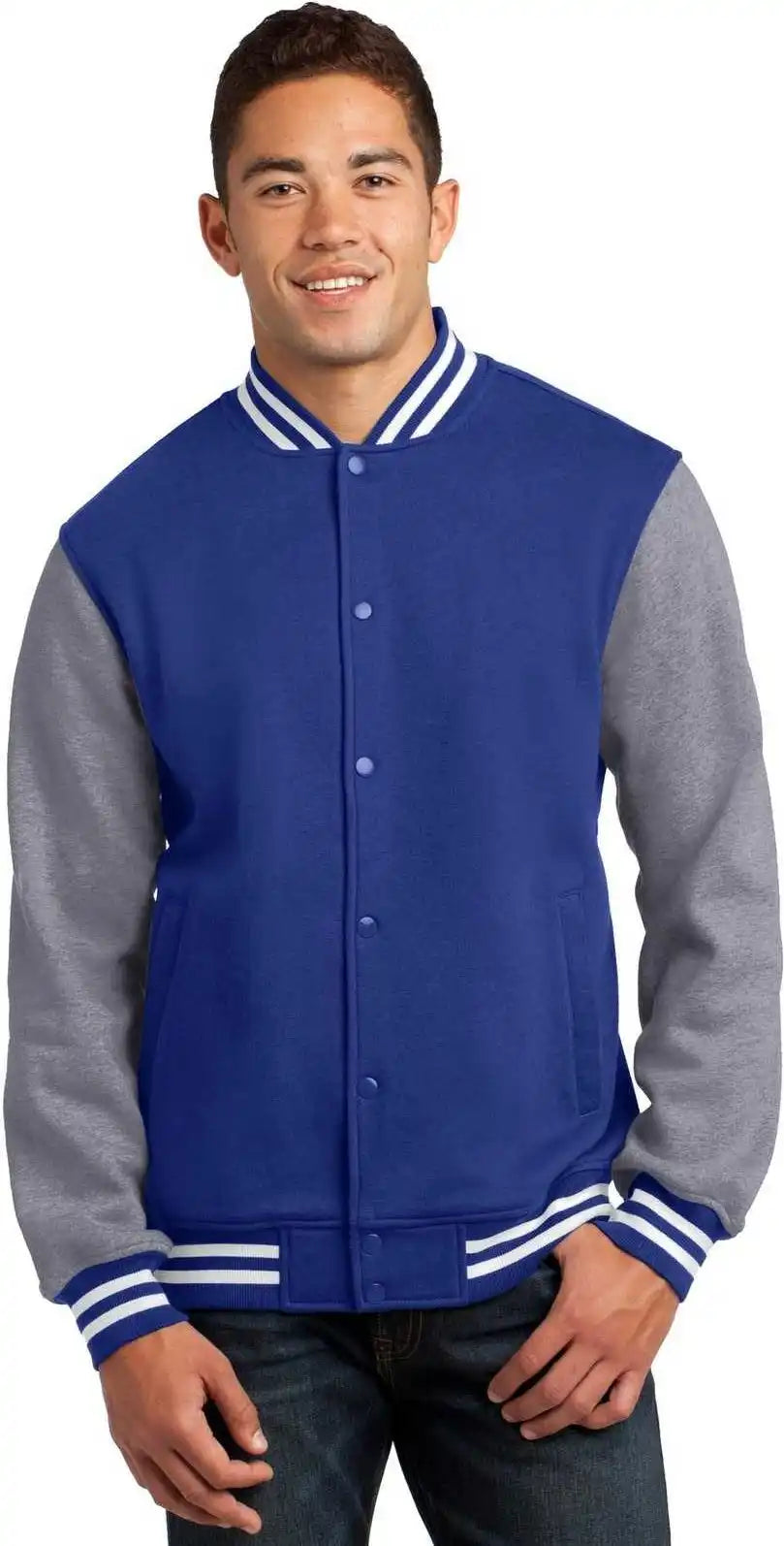 Sport-tek St270 Fleece Letterman Jacket - True Royal Vintage Heather