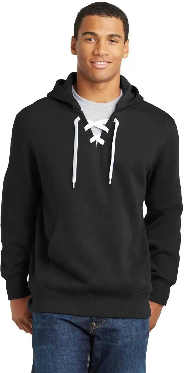 Sport Tek St271 Lace Up Pullover Hooded Sweatshirt Black