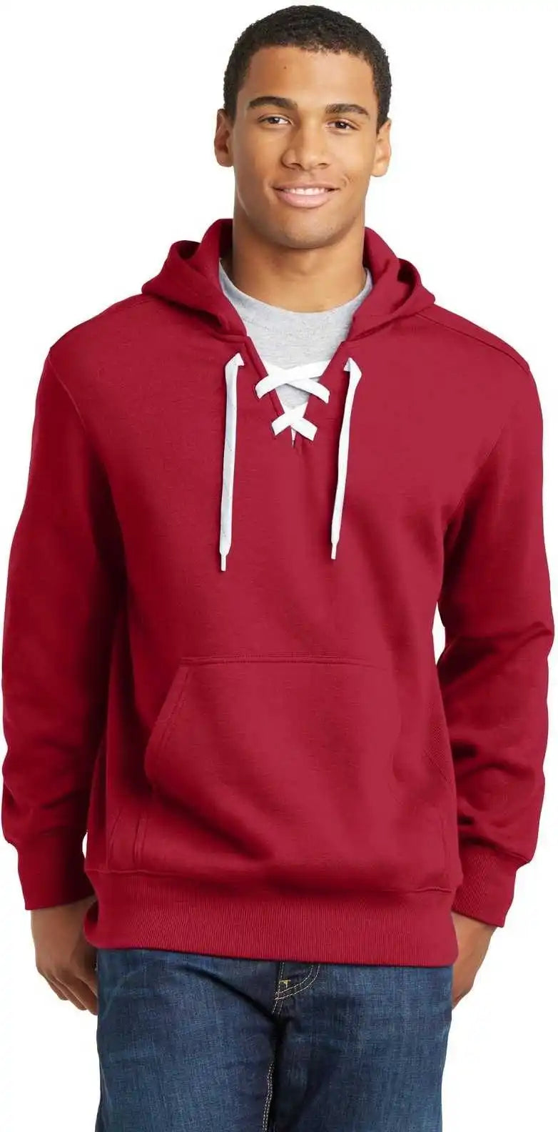 Sport Tek St271 Lace Up Pullover Hooded Sweatshirt Deep Red