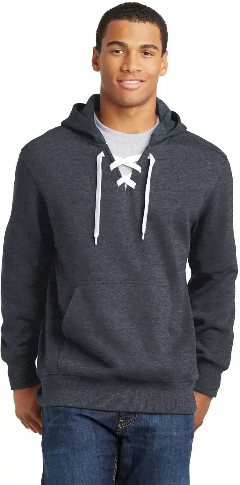 Sport Tek St271 Lace Up Pullover Hooded Sweatshirt Graphite Heather