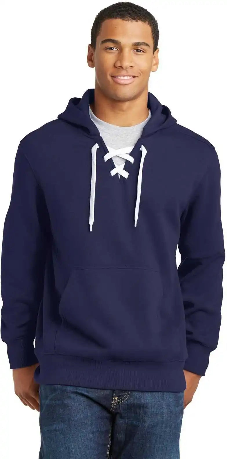 Sport Tek St271 Lace Up Pullover Hooded Sweatshirt True Navy