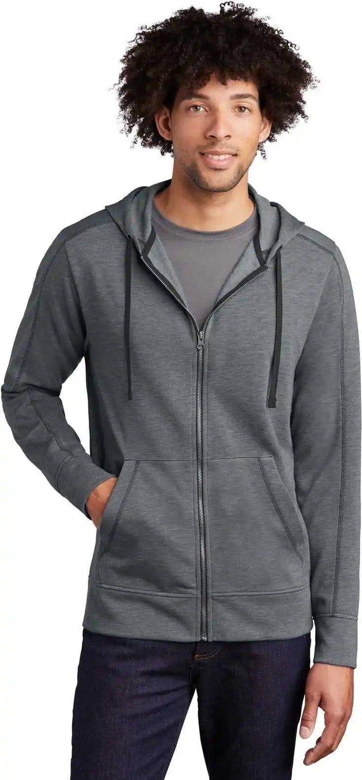 Sport-tek St293 Posicharge Tri-blend Wicking Fleece Full-zip Hooded Jacket - Dark Grey Heather