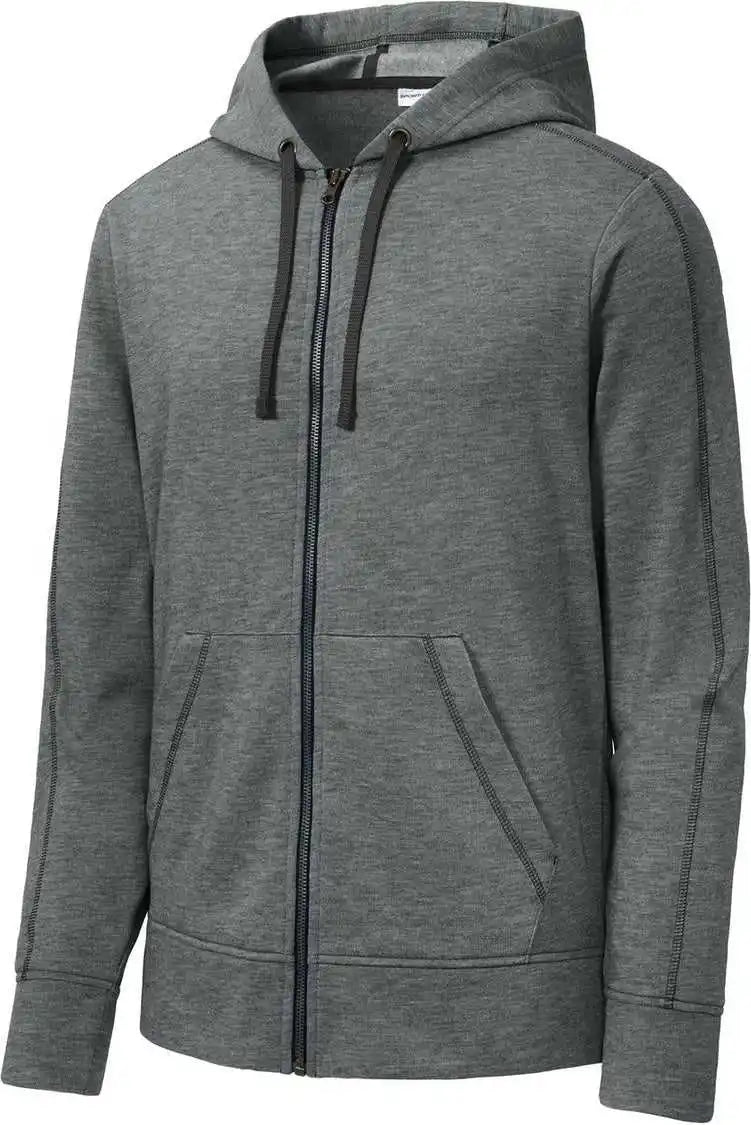 Sport-tek St293 Posicharge Tri-blend Wicking Fleece Full-zip Hooded Jacket - Dark Grey Heather