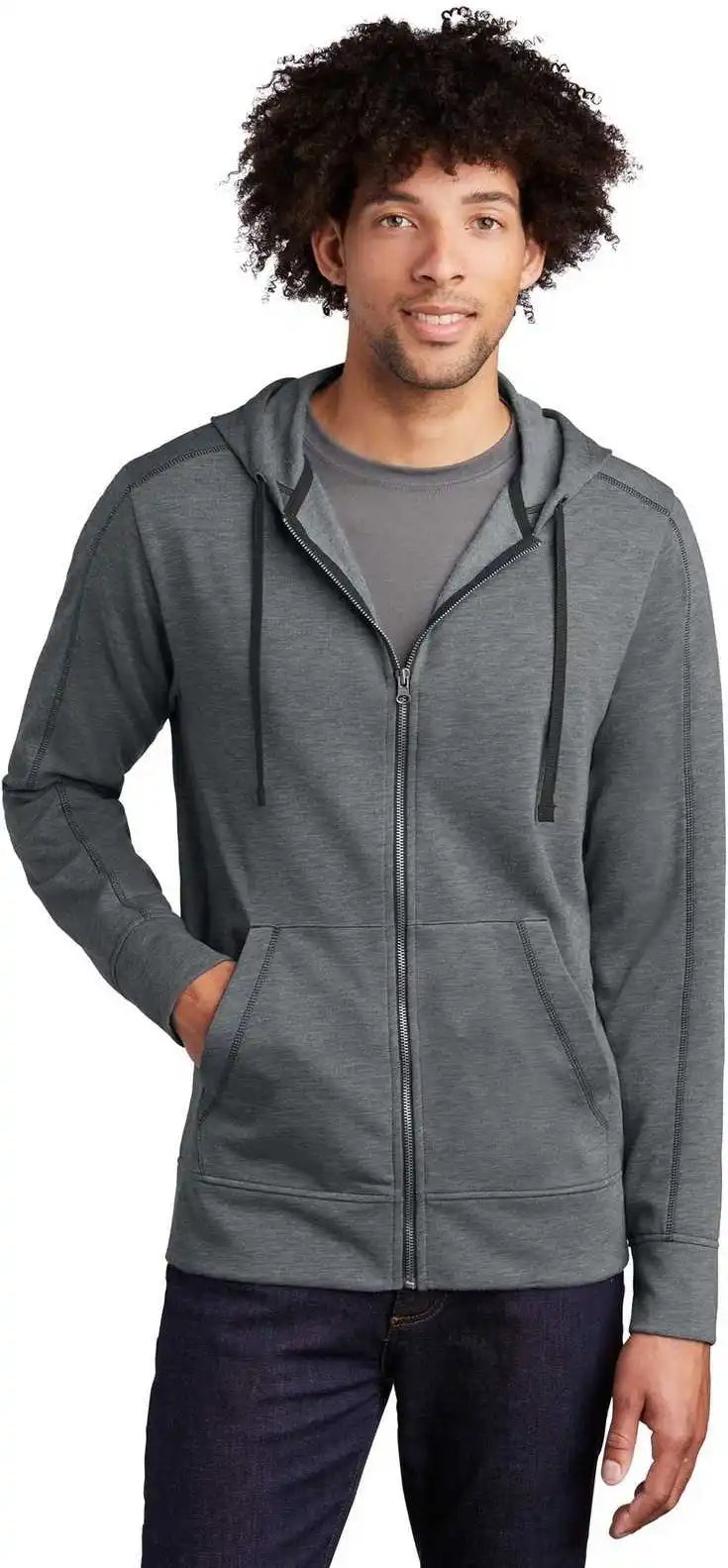 Sport-tek St293 Posicharge Tri-blend Wicking Fleece Full-zip Hooded Jacket St293dark Gray Heather