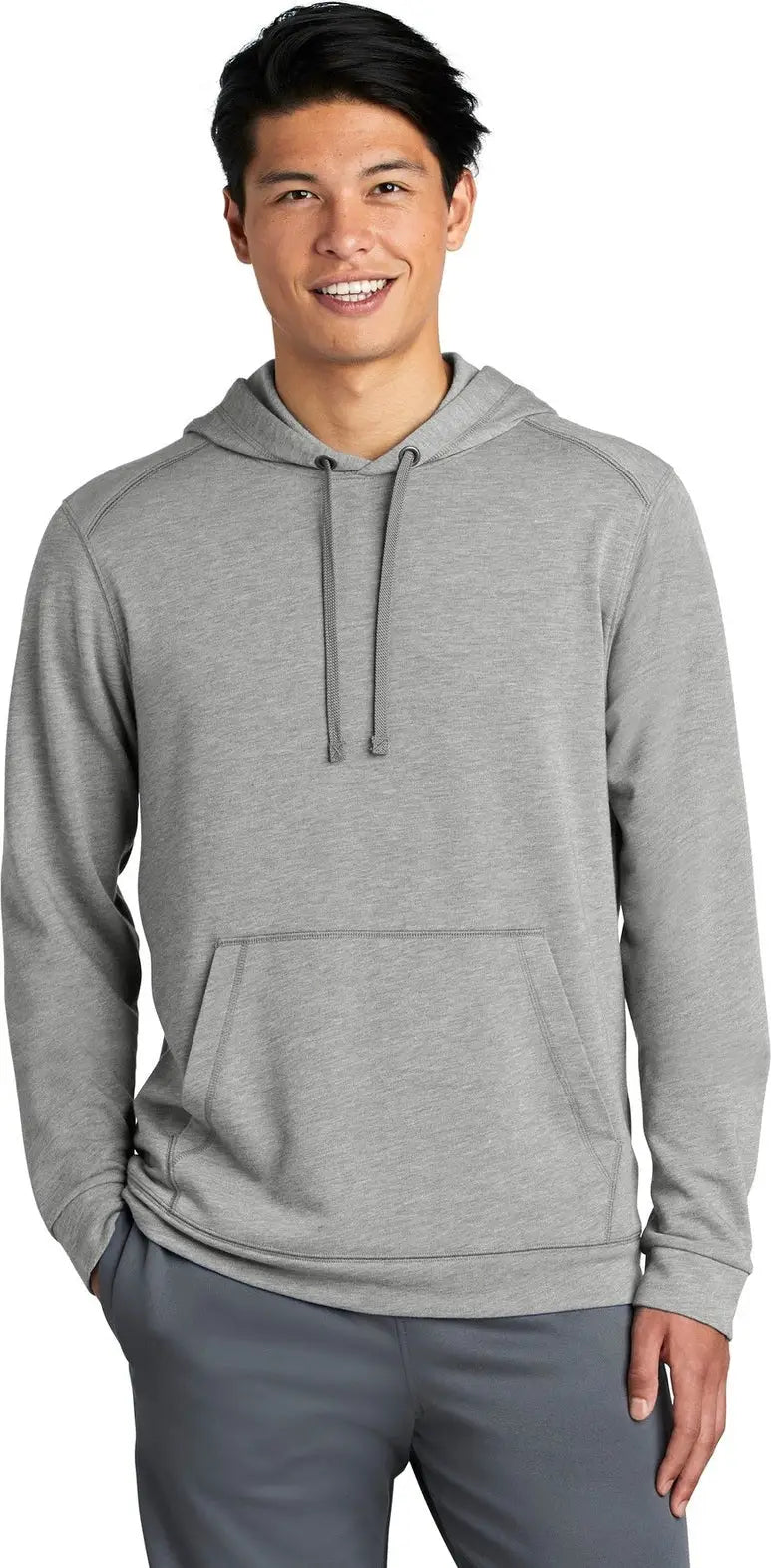 Sport-tek St296 Posicharge Tri-blend Wicking Fleece Hooded Pullover - Light Gray Heather - Adult Xs