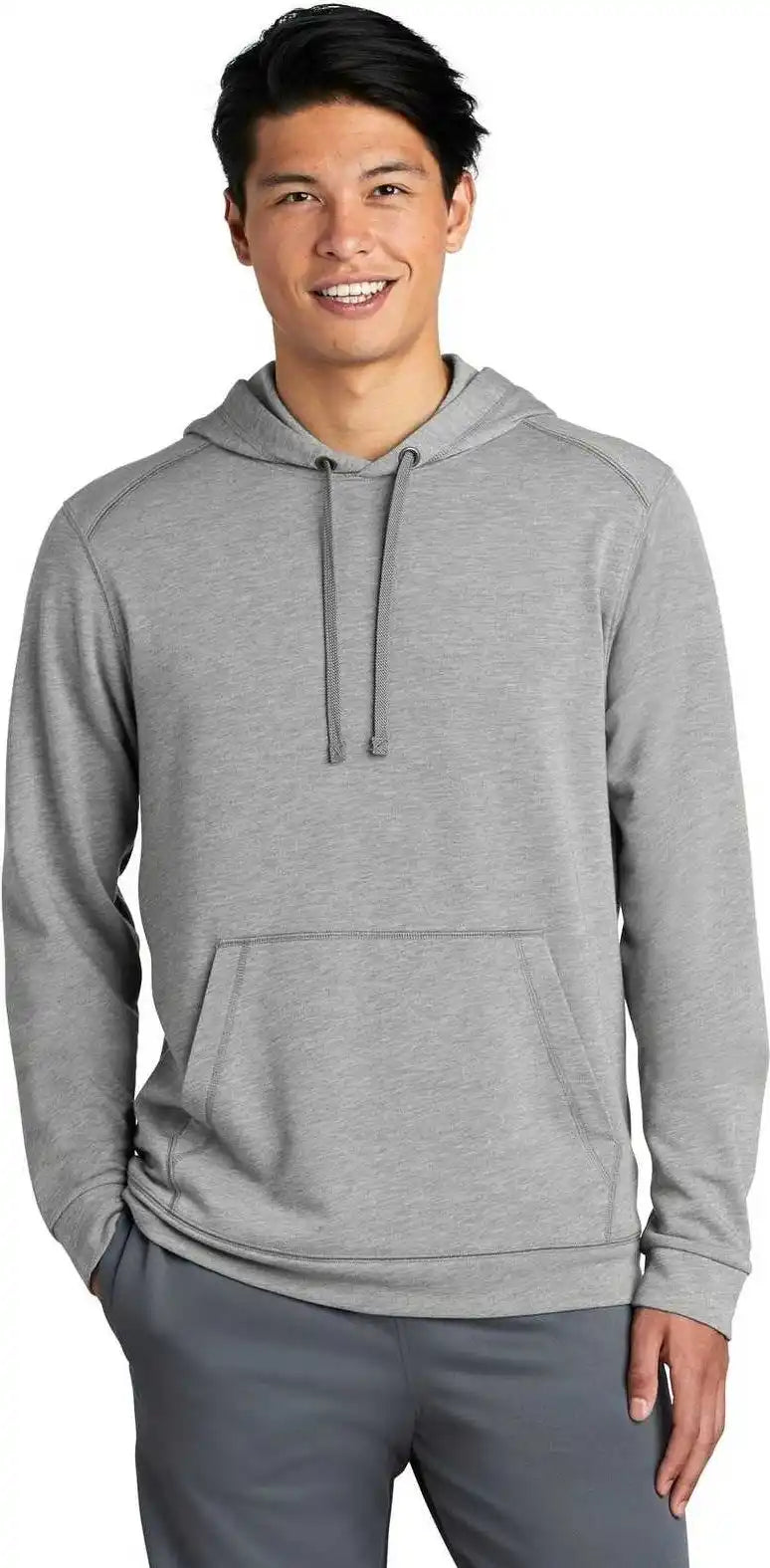 Sport Tek St296 Posicharge Tri Blend Wicking Fleece Hooded Pullover Light Gray Heather