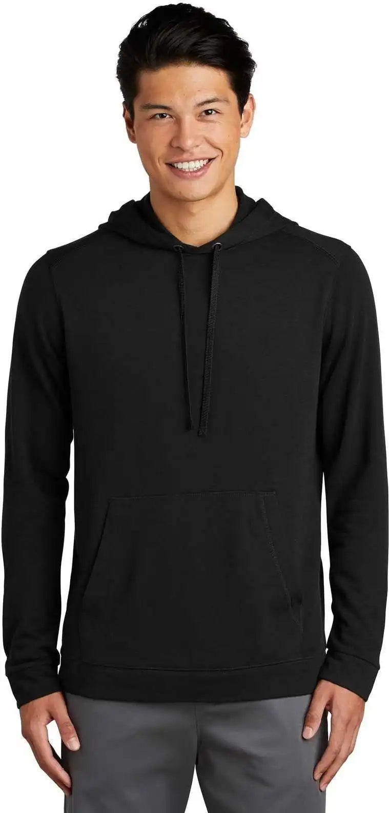 Sport-tek St296 Posicharge Tri-blend Wicking Fleece Hooded Pullover - Black Triad Solid