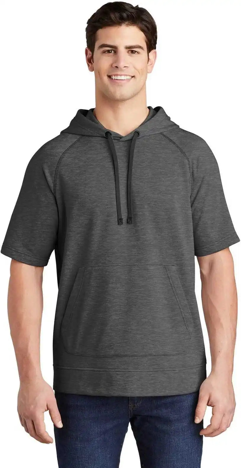 Sport-tek St297 Posicharge Tri-blend Wicking Fleece Short Sleeve Hooded Pullover St297dark Gray Heather
