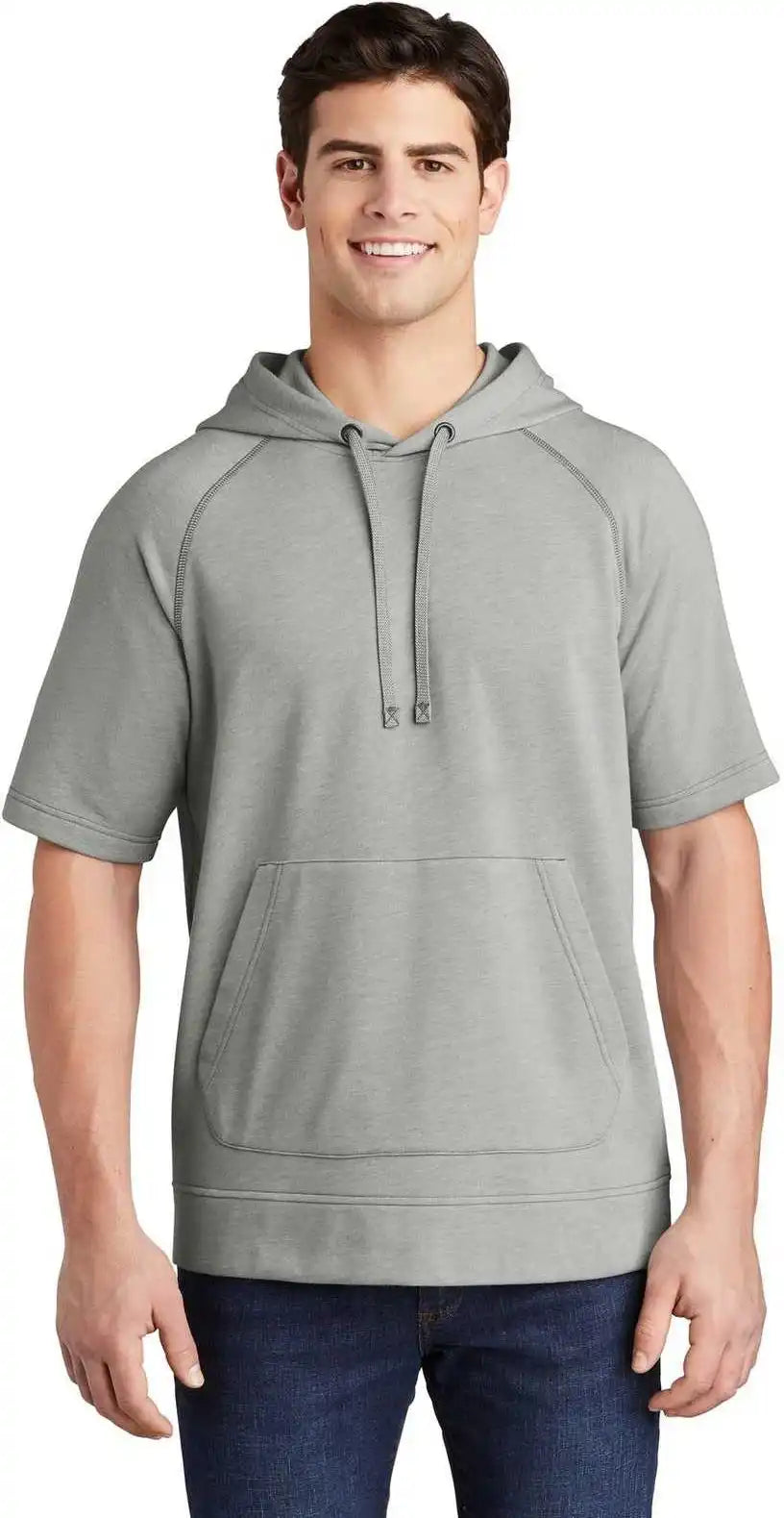 Sport-tek St297 Posicharge Tri-blend Wicking Fleece Short Sleeve Hooded Pullover St297light Gray Heather