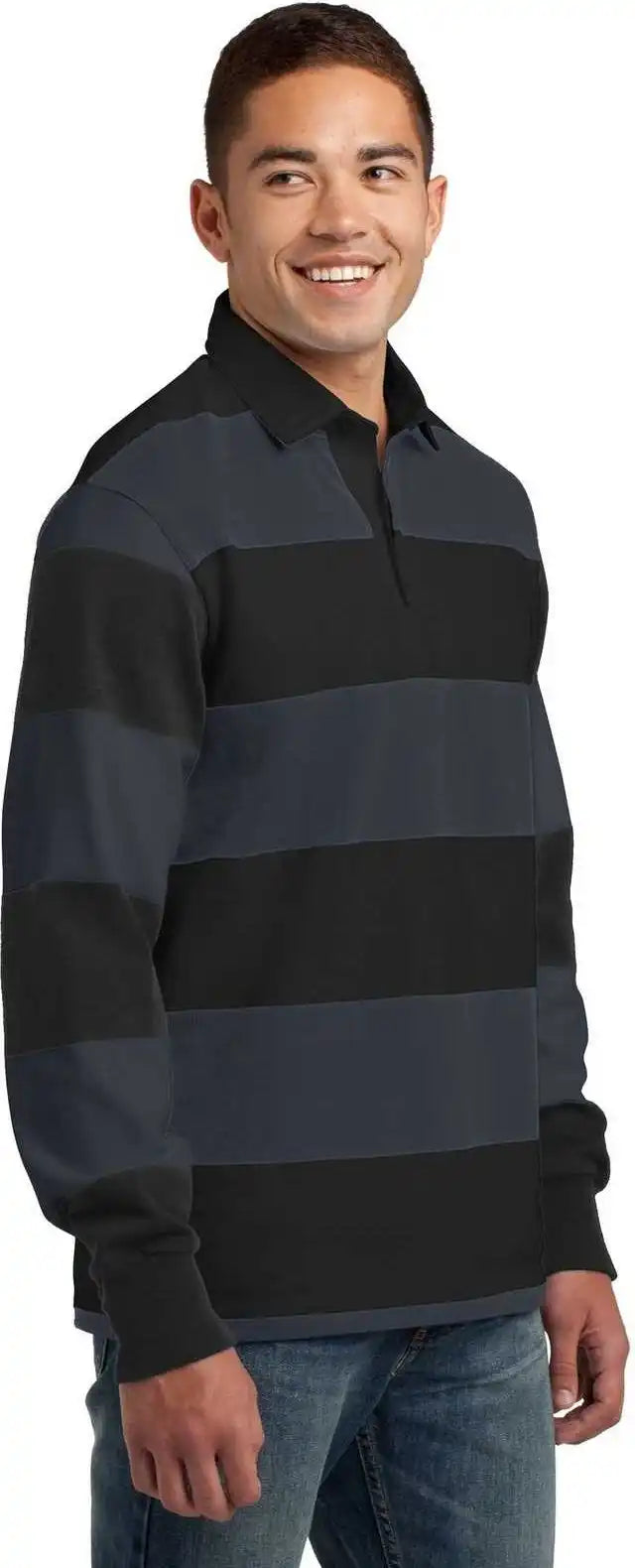 Sport Tek St301 Classic Long Sleeve Rugby Polo Black Graphite