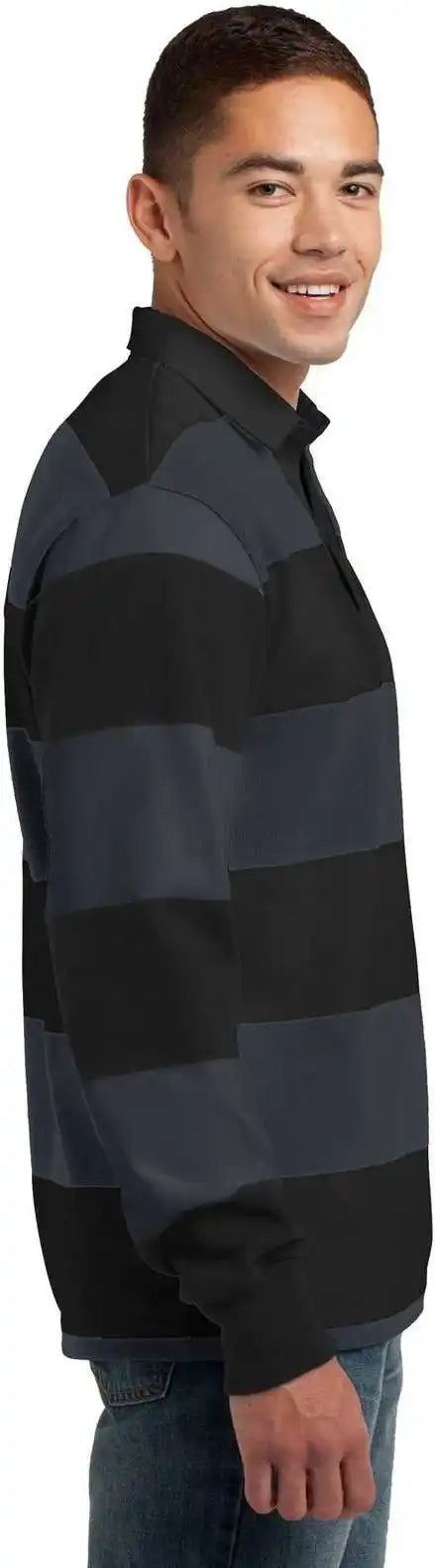 Sport Tek St301 Classic Long Sleeve Rugby Polo Black Graphite