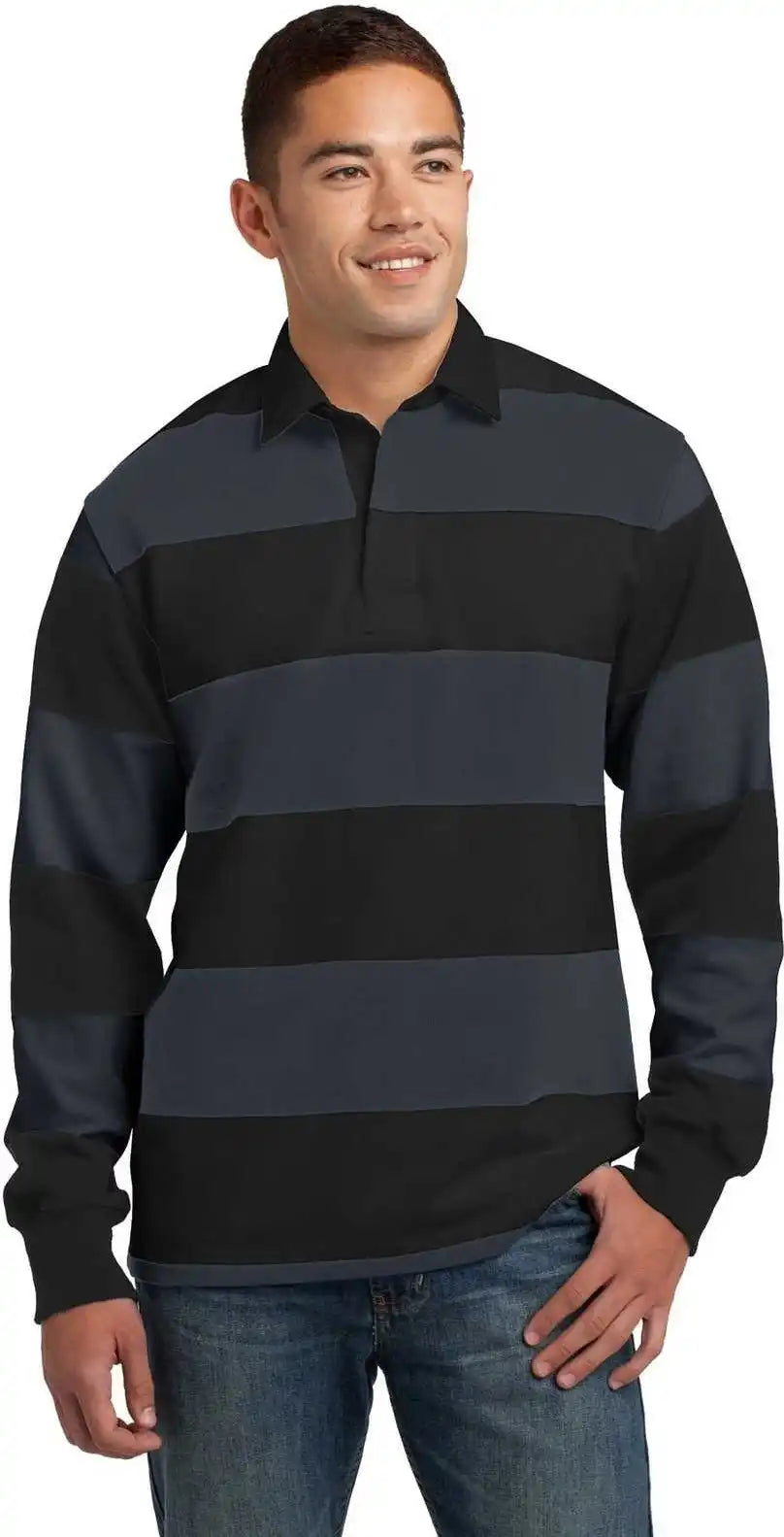 Sport-tek St301 Classic Long Sleeve Rugby Polo - Black Graphite