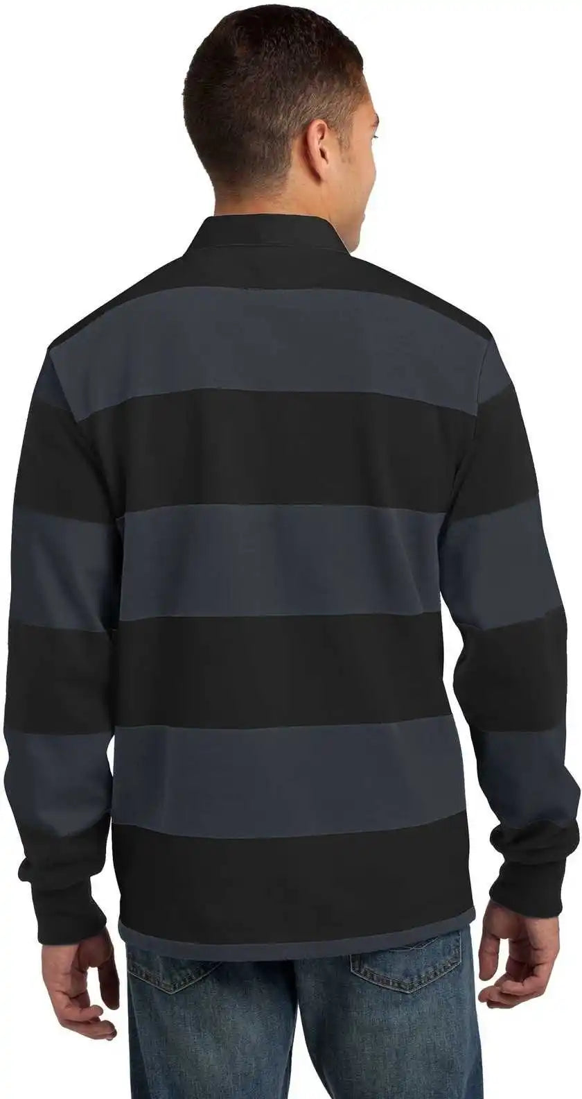 Sport Tek St301 Classic Long Sleeve Rugby Polo Black Graphite