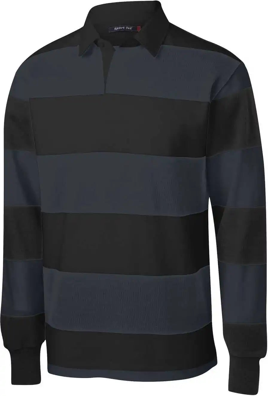 Sport Tek St301 Classic Long Sleeve Rugby Polo Black Graphite