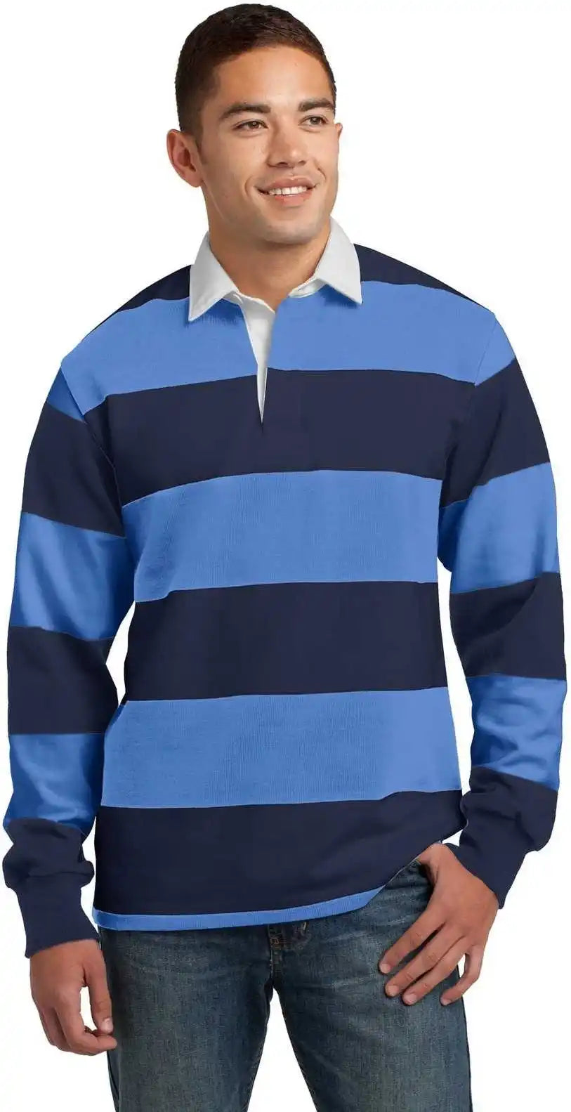 Sport-tek St301 Classic Long Sleeve Rugby Polo - True Navy Carolina Blue