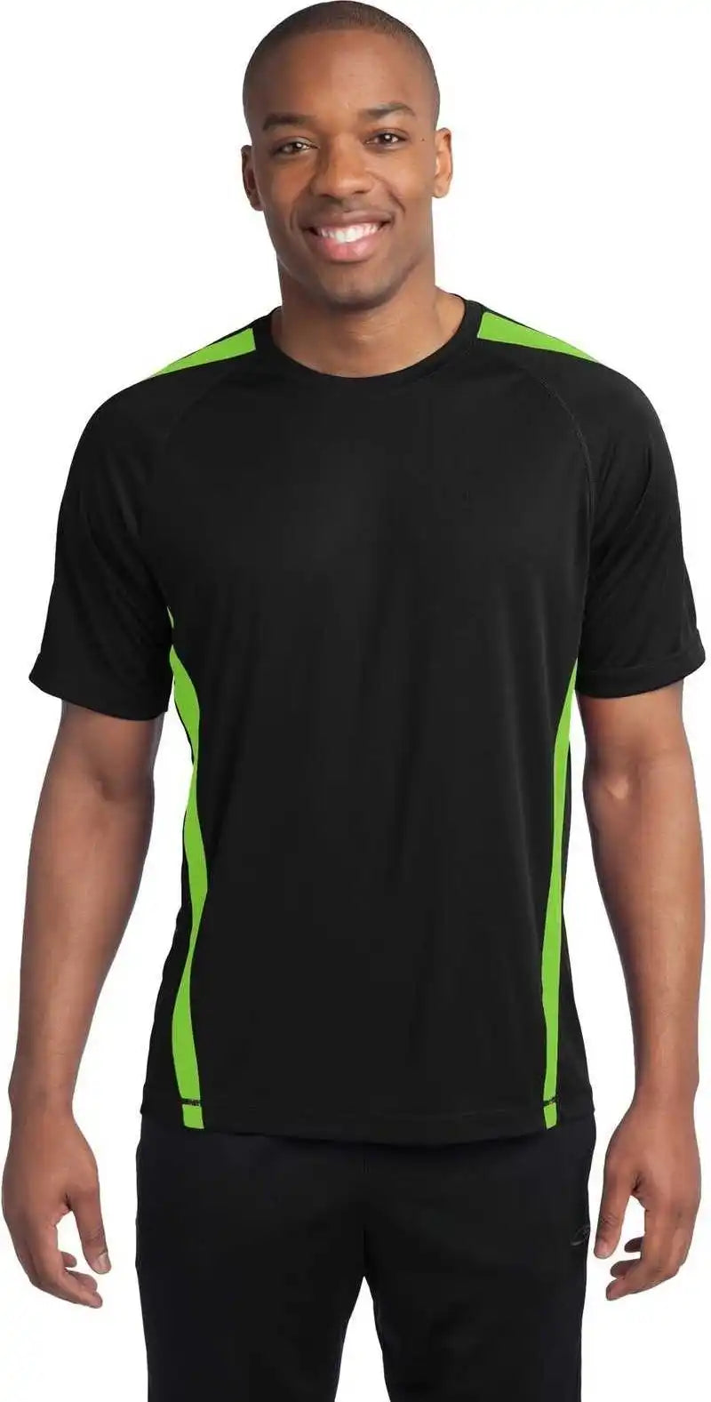 Sport Tek St351 Colorblock Posicharge Competitor Tee Black Lime Shock