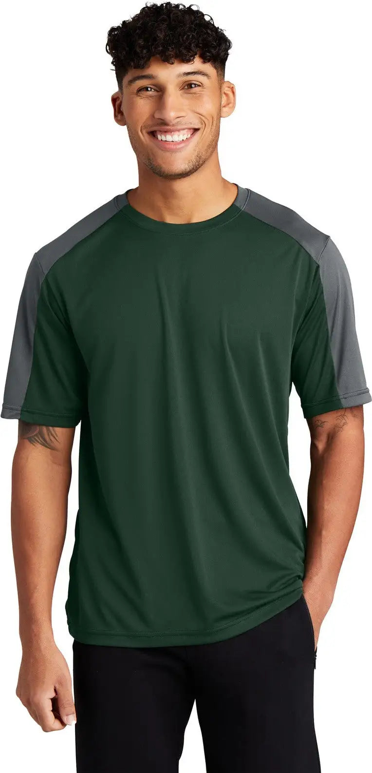 Sport-tek St354 Posicharge Competitor Sleeve-blocked Tee - Forest Green Iron Gray