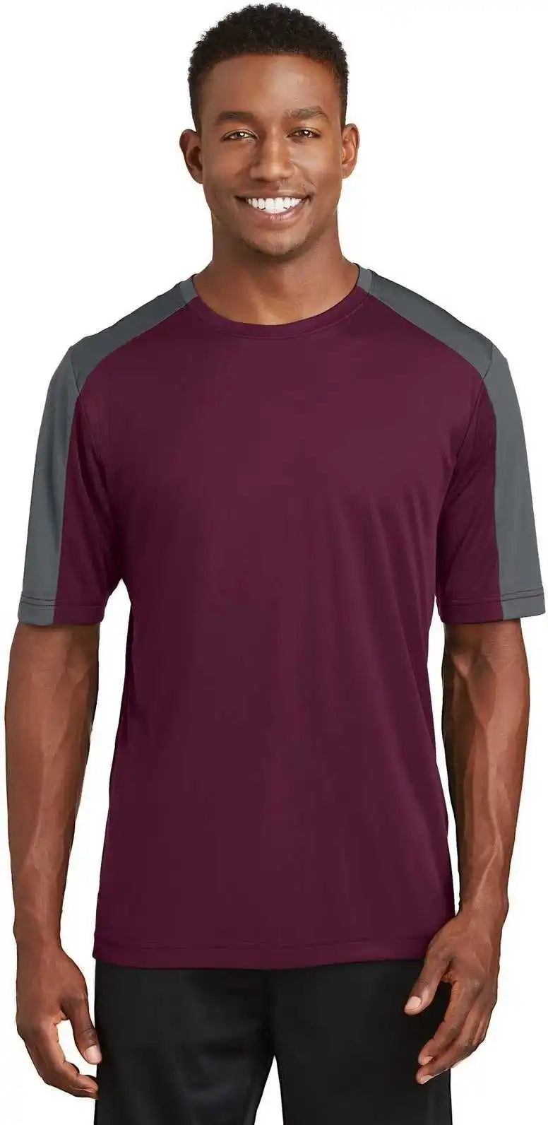 Sport-tek St354 Posicharge Competitor Sleeve-blocked Tee - Maroon Iron Gray