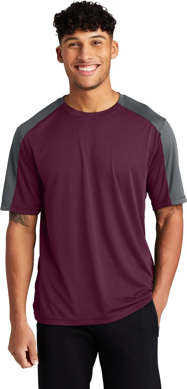 Sport-tek St354 Posicharge Competitor Sleeve-blocked Tee - Maroon Iron Gray - Maroon/ / Adult Xs