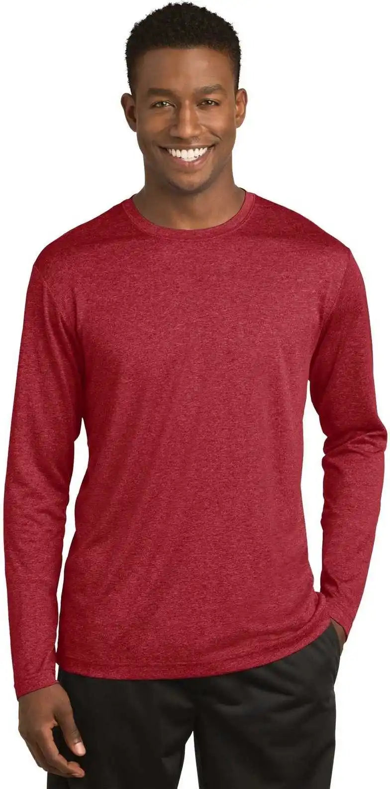 Sport Tek St360ls Long Sleeve Heather Contender Tee Scarlet