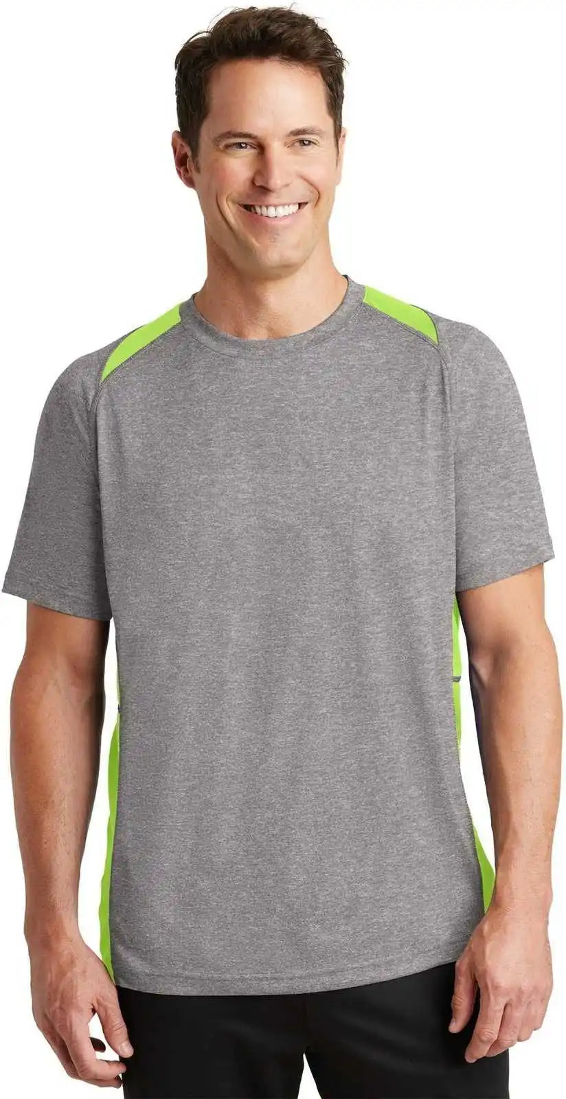 Sport-tek St361 Heather Colorblock Contender Tee - Vintage Lime Shock