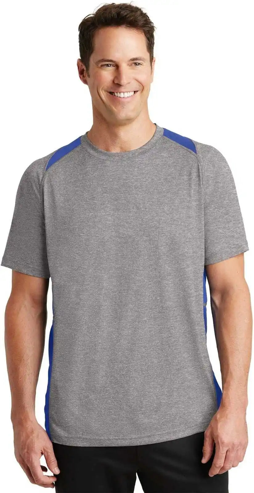 Sport Tek St361 Heather Colorblock Contender Tee Vintage True Royal