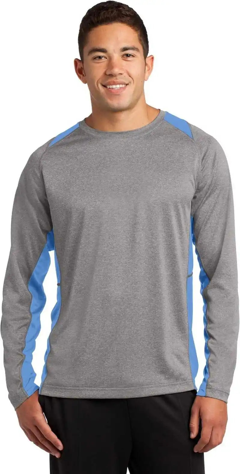 Sport-tek St361ls Long Sleeve Heather Colorblock Contender Tee - Vintage Carolina Blue