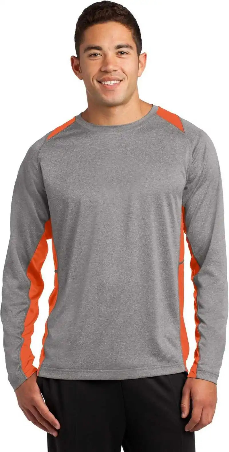 Sport Tek St361ls Long Sleeve Heather Colorblock Contender Tee Vintage Deep Orange