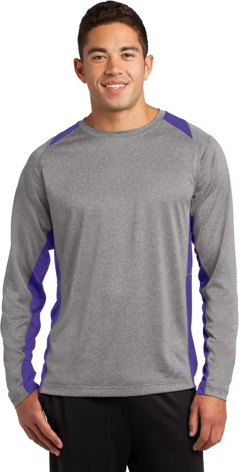 Sport-tek St361ls Long Sleeve Heather Colorblock Contender Tee - Vintage Purple