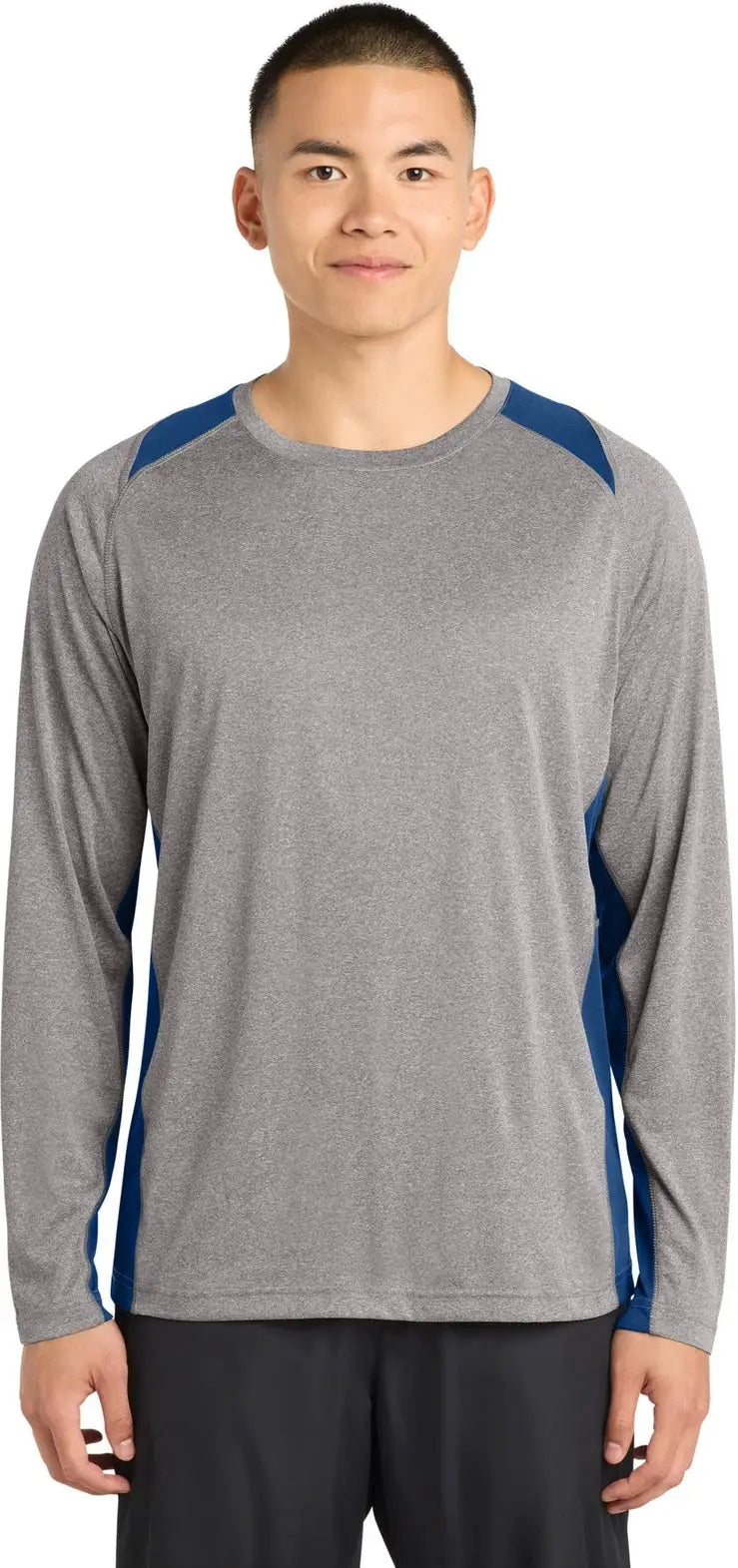 Sport-tek St361ls Long Sleeve Heather Colorblock Contender Tee - Vintage Royal - Heather/ / Adult Xs
