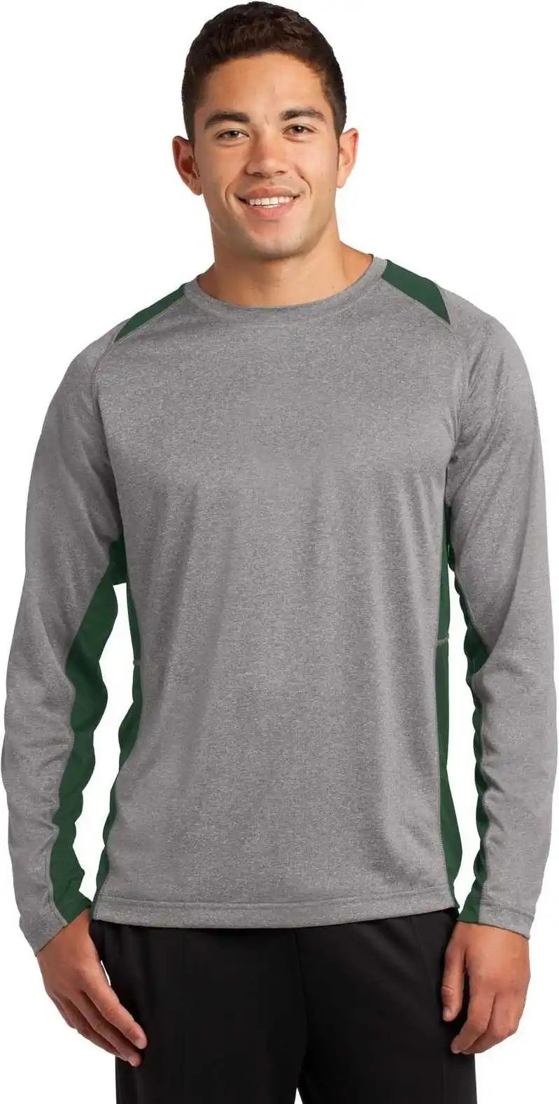 Sport-tek St361ls Long Sleeve Heather Colorblock Contender Tee - Vintage Forest Green