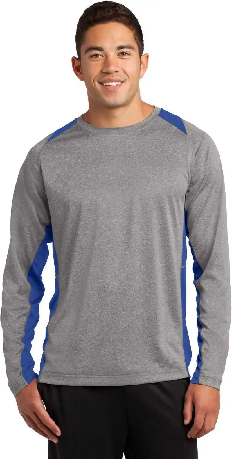 Sport Tek St361ls Long Sleeve Heather Colorblock Contender Tee Vintage True Royal