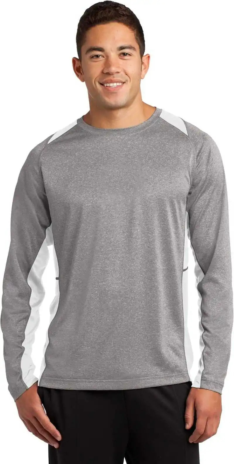 Sport Tek St361ls Long Sleeve Heather Colorblock Contender Tee Vintage White