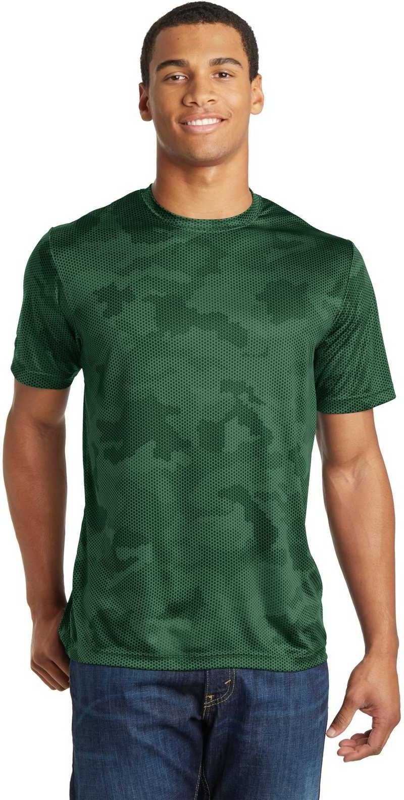 Sport-tek St370 Camohex Tee - Forest Green