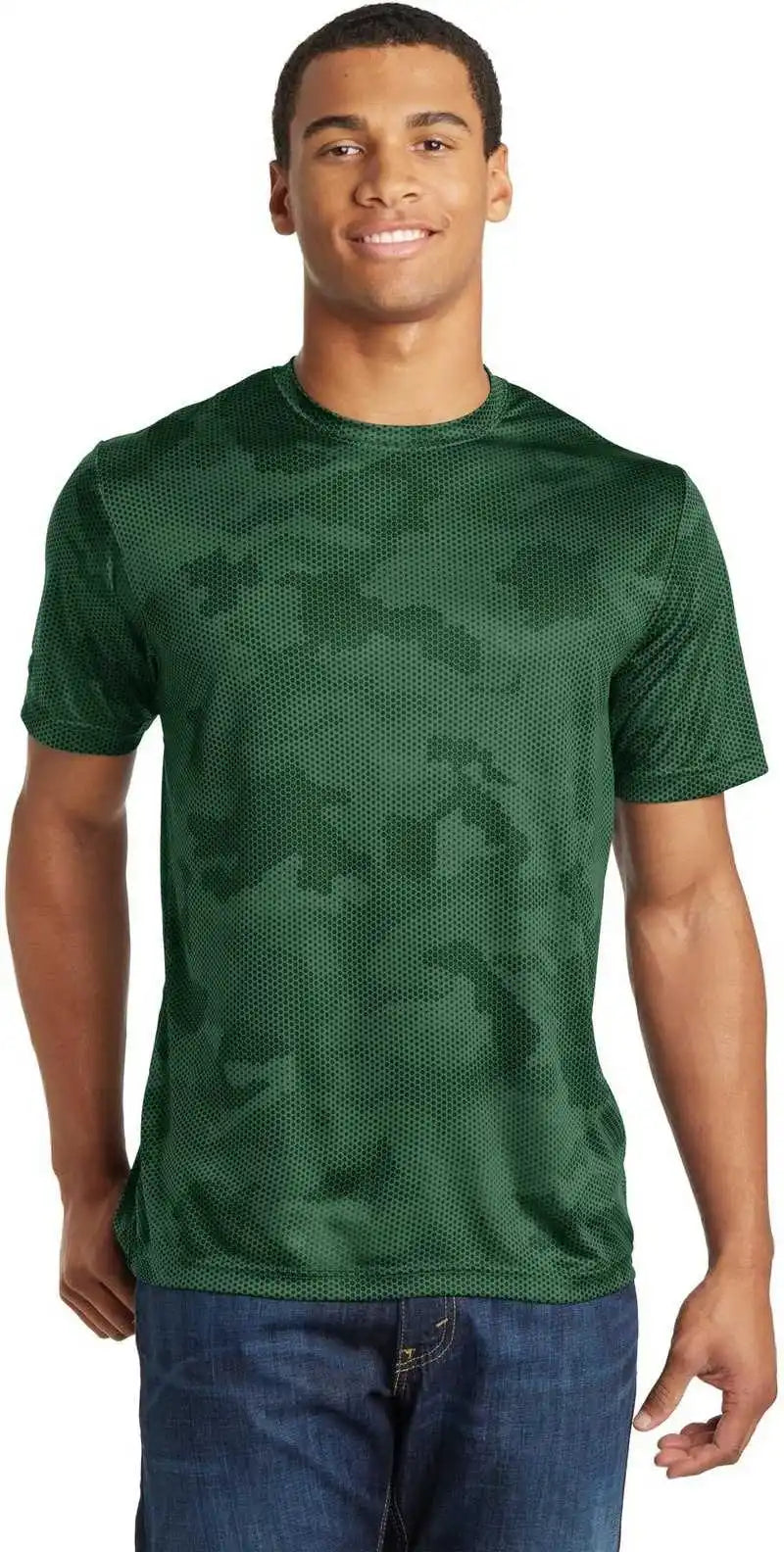 Sport-tek St370 Camohex Tee - Forest Green