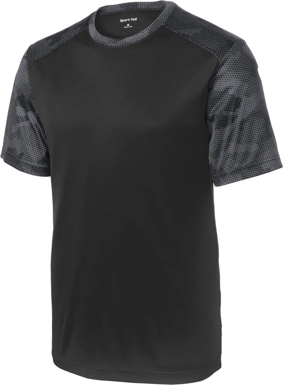 Sport-tek St371 Camohex Colorblock Tee - Black Iron Gray