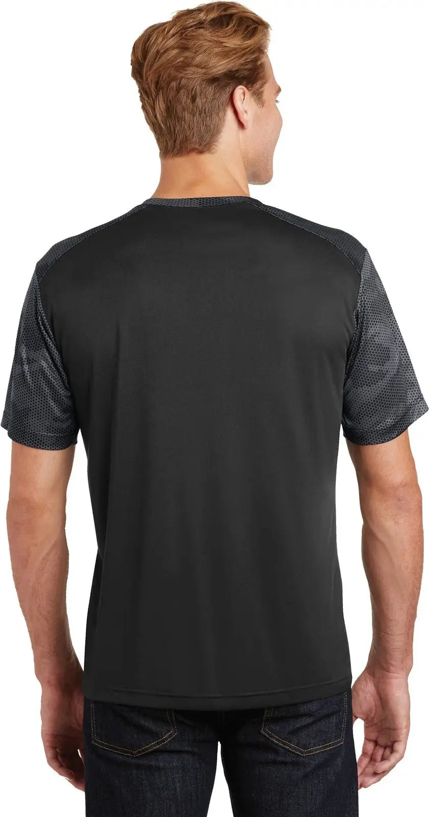 Sport-tek St371 Camohex Colorblock Tee - Black Iron Gray