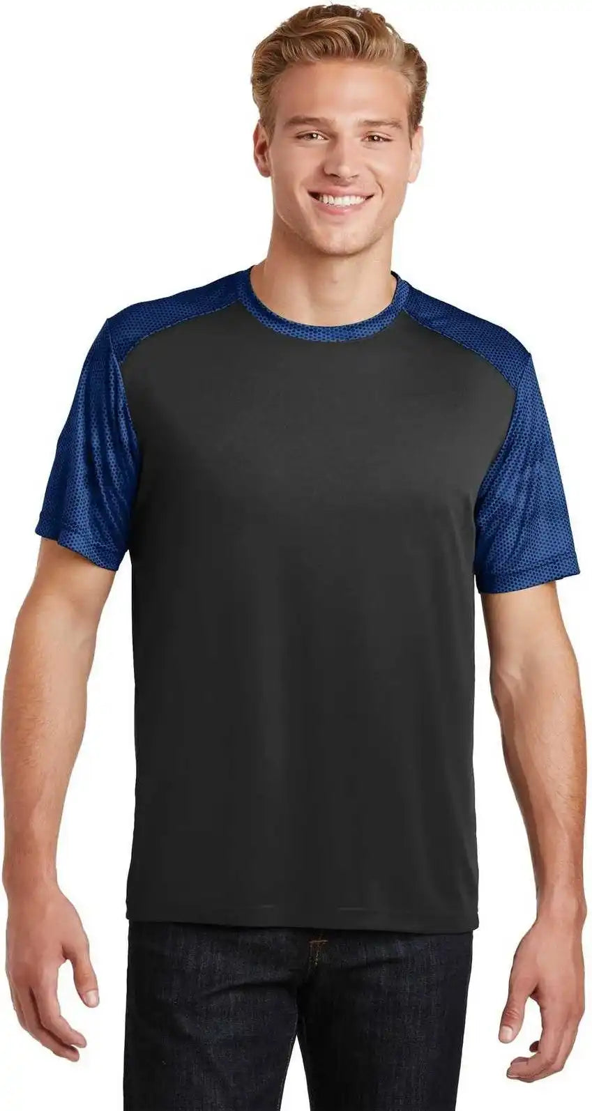 Sport-tek St371 Camohex Colorblock Tee - Black True Royal