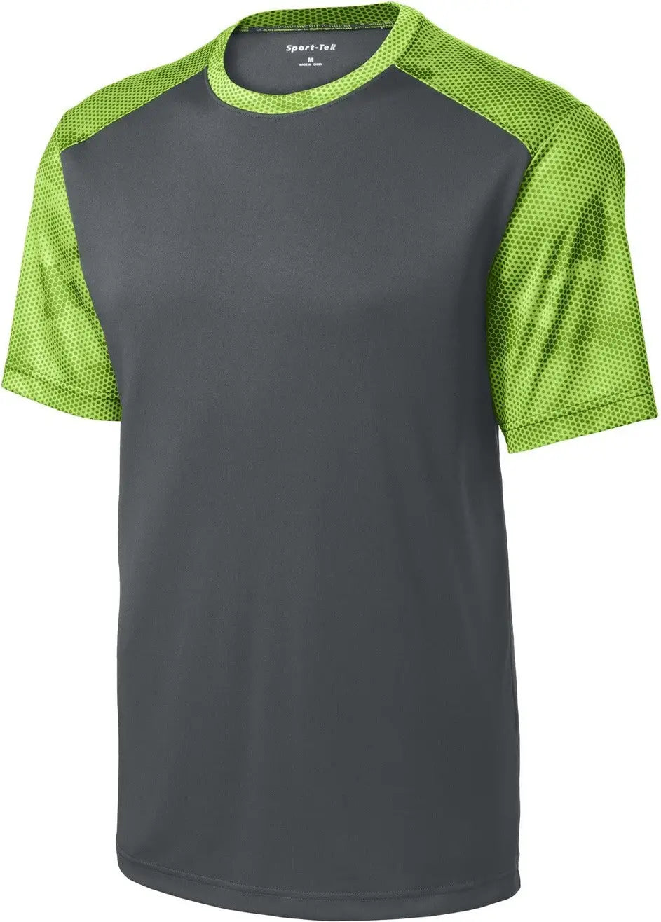 Sport-tek St371 Camohex Colorblock Tee - Iron Gray Lime Shock